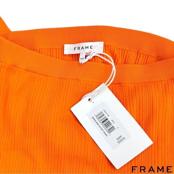 FRAME **NWT** Mixed Rib Cutout Skirt in Bright Tangerine - Picture 12 of 15